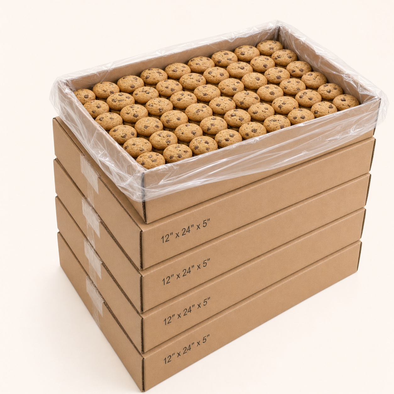 500 per flavour (85-90g baked and frozen cookies)